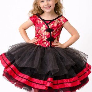 Weissman Girls Red Sequin Dance Costume Tutu MC Asian Style Recital